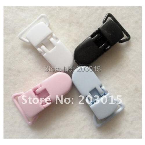 4 color mixed) 60pcs Hot D shape 2.0CM Kam Plastic Baby Pacifier Dummy Chain Holder Clips for 20mm ribbon