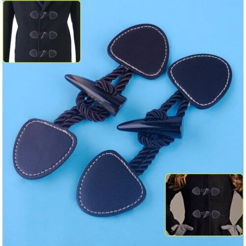 5 Set Vintage Resin & Faux Leather Duffle Horn Toggle Button for Men Women Craft Jacket Coat Black/Brown