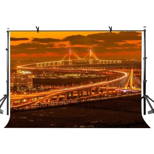 7x5ft City Night Backdrop South Korea Incheon Bridge Night Photography Background and Studio Photography Backdrop Props