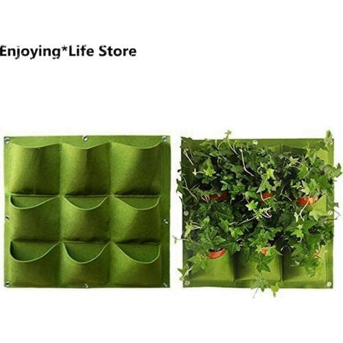 9/18 Pocket Non-Woven Flower Pot Balcony Vertical Wall Hanging Vase Planting Bag Seeder Decor Vase Green Garden Planting Bag