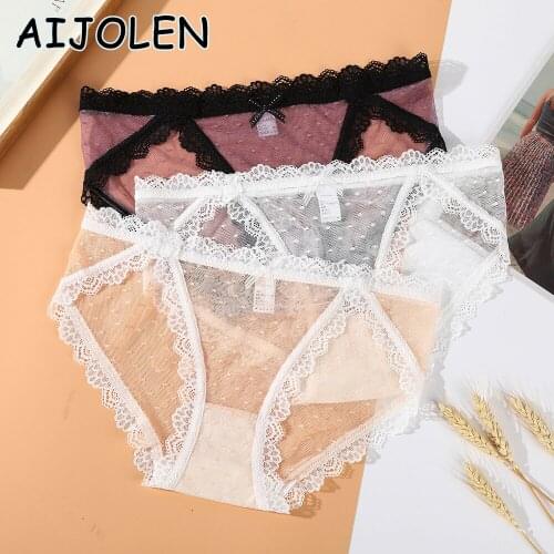 AIJOLEN Summer Light Panties Sexy Hollow Womens Underwear Mesh Lace Underpants Ladies See-through Panties Sexy Briefs