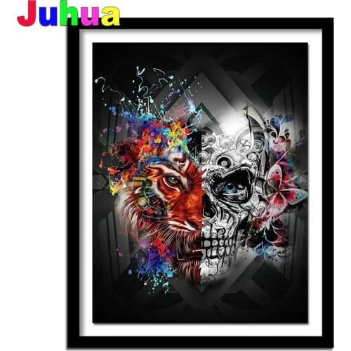 Abstract tiger skull 5d diy diamond painting mosaic cross stitch full drill diamond embroidery gift home decor Halloween Gift
