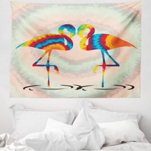 Valentines day Mikrofiber Large Wall Tapestry Rainbow Flamingos Fabric Decorative Wall hanging 230cm x 140cm