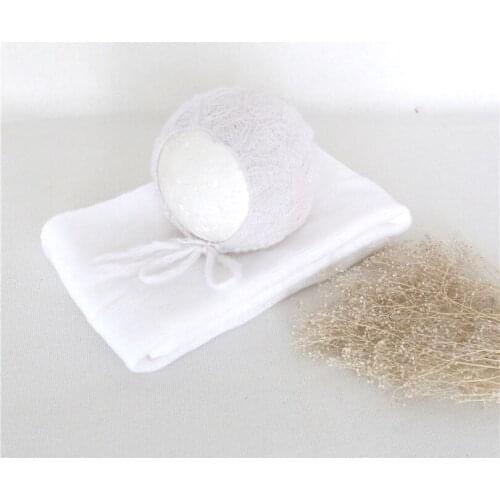Newborn White photography Wrap Knit Jersey Fabric Stretch Wrap Set Baby Prop Hat Newborn Bonnet Basket Filler Swaddle Blanket