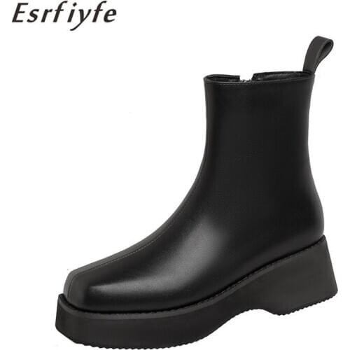 ESRFIYFE New Women Chunky Heel Ankle Boots Woman Shoes Autumn Brand Designer Female Platform Lasdies Cowboy Boots Large Size 16