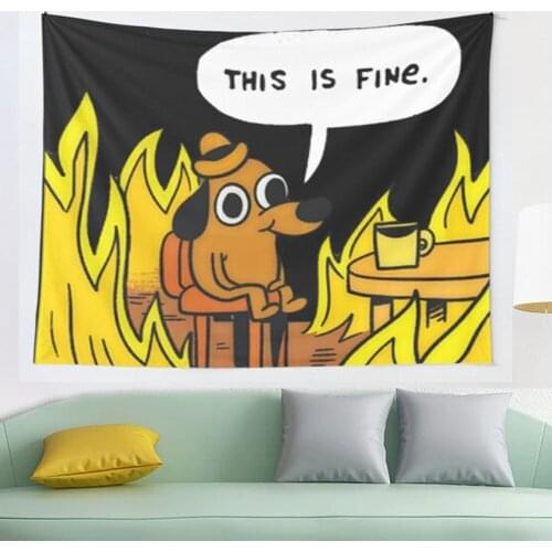 This is fine Dog Fire Meme tapestry Wall Hanging Tapestries for Living Room Bedroom Home Decor