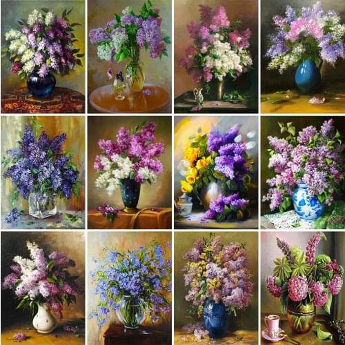 Evershine Diamond Painting Lilac Full Square Round 5D Diamond Embroidery Vase Mosaic Kits Needlework Flower Sale Handicrafts