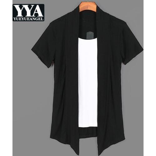 Summer Faux Two Piece Short Sleeve T-Shirts Men Fashion Korean Cardigan Thin Jacket 2019 New O-Neck High Quality Hip Hop Clothes