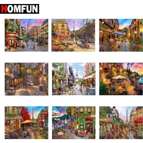 HOMFUN Paint With Diamond Embroidery "City street flower" Diamond Painting Full Square Round Picture Of Rhinestone Decor