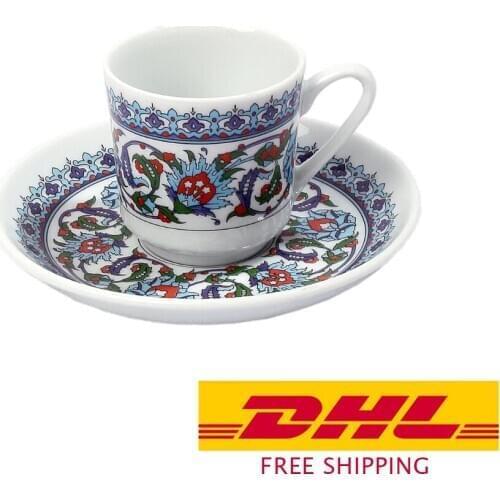 Turkish Coffee Cup and Saucer (6 Sets) 12 Pieces Ceramic Hand Painted Coffee Cup Creative Vintage Cup European Style Cappuccino
