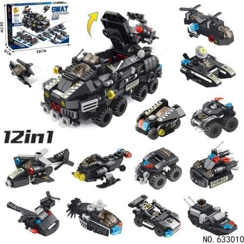 Military Swat Team Building Blocks 12 In 1 Armored Vehicle City Police Cars 572 Pcs Bricks Blocks Toys For Kids