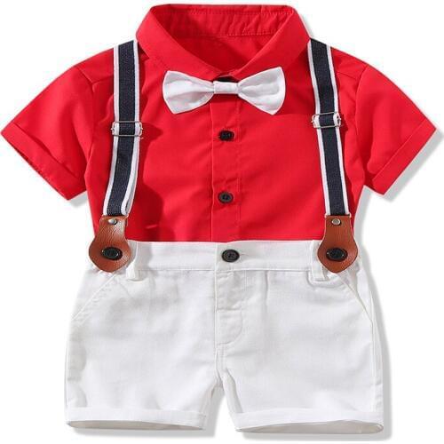 Baby gentleman clothes boy suit set white shorts + red shirt 4 pieces kid dress wedding suit boys clothing spring&autumn