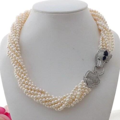 Beautiful 8row 6-7 mm White freshwater Pearl Necklace CZ Clasp