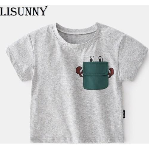LISUNNY 1-6y Boys T-Shirt 2021 Summer New Children Short Sleeve T-shirt Elastic Cotton Cartoon Kids Round Neck BabyTops Tees