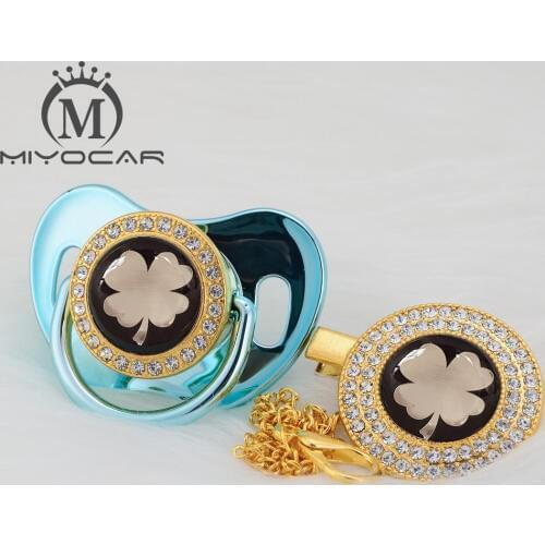 MIYOCAR Gold lovely gold leaves beautiful Gold bling pacifier and pacifier clip BPA free dummy bling unique design GLE-08