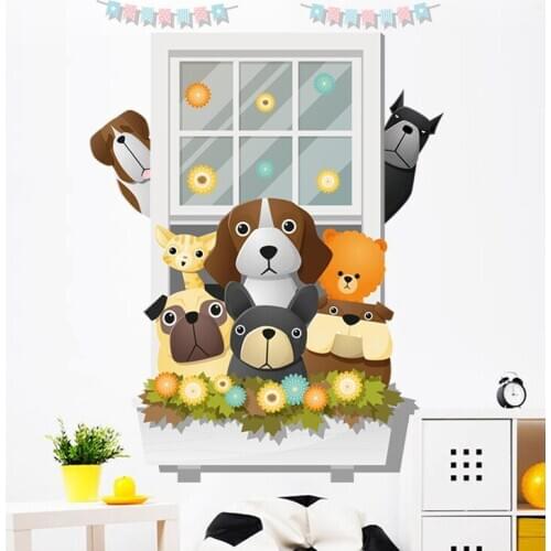 Cartoon Window Wall Stickers Flowers Kindergarten Early Education Layout Kids Room Boys Girls Bedroom Decor Self Adhesive Decals