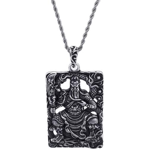 National style Personality Domineering Mens Pendant Titanium Steel Carved Green Dragon Moon Knife Guan Gong Pendant
