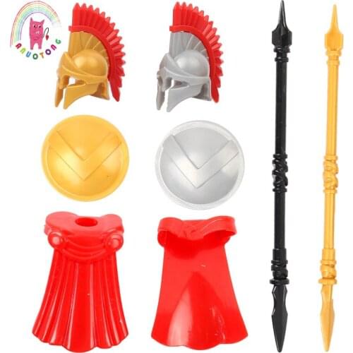 8pcs Medieval Military Building Block Accessories DIY Compatible Assemble Toys Roman Soldier Weapon Knight Helmet Shield Bricks