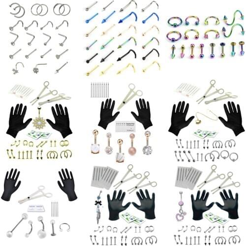 1 Set Disposable Piercing Kit Sterile Needle Nipple Tongue Nose Belly Button Body Ring Tattoo Kit Tools Tattoo Machine Set