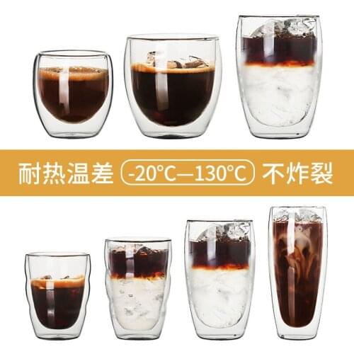 Simple double insulation transparent glass cold and hot resistant Coffee Cup round water cup juice cup cold drink cup