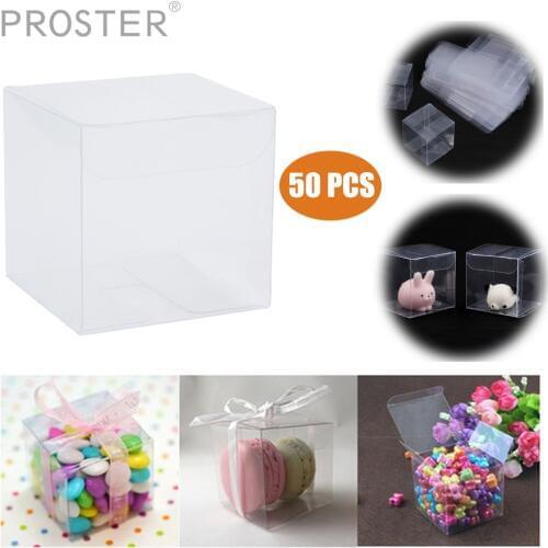 Proster 50 PCS Clear boxes For PVC Transparent Clear Macaron Square Cube Boxes For Wedding Favour Gift Candy Clear DIY Box