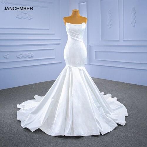 RSM67297 White Simple Elegant Evening Dress 2021 New Charming Tube Top Frill Backless Fishtail Banquet Gown платье длинное