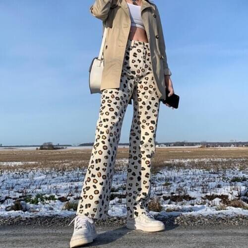 Leopard Print Fashion Women Cargo Pants High Waist Jogger Straight Pants Vintage Harajuku Slim Trousers Streetwear Femme