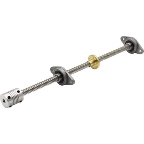 1Set 3D Printer CNC T8 Lead Screw 8mm Length 100-800mm + Brass Copper Nut + KFL08 Bearing Bracket + Flexible Coupling 8x8