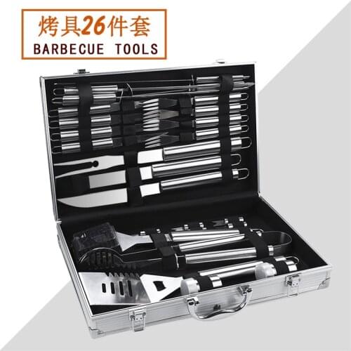 Outdoor Camping BBQ Cookware Stainless Steel Combination Set Aluminum Alloy Box Fork Spatula Clip Steel String Seasoning Bottle