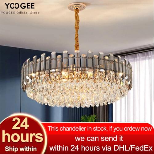 YOOGEE Modern Luxury Crystal Chandelier for Dining Room Kitchen Island Home Decor Hanging Light LED Suspension Wire Lamps
