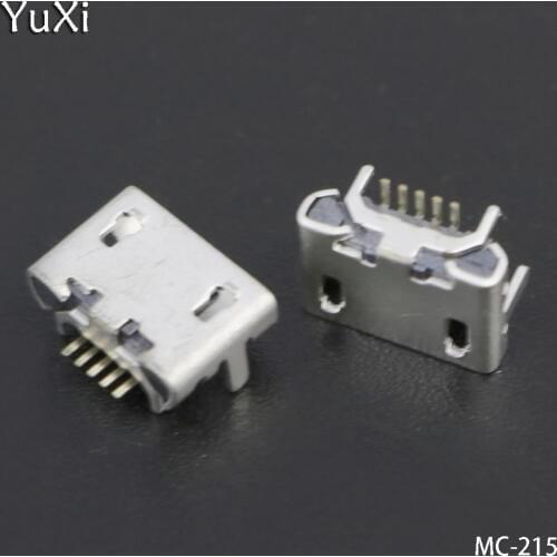 YuXi 50pcs Micro USB 5pin no side Ox horn female usb socket short pin Flat mouth four legs socket usb connector Mobile Tail plug