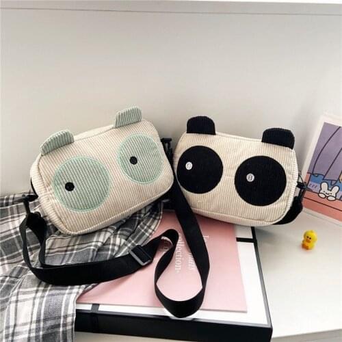 Women Flap Mini Bag Corduroy Cartoon Panda Print Small Ladies Phone Bag Crossbody Bag Shoulder Bag