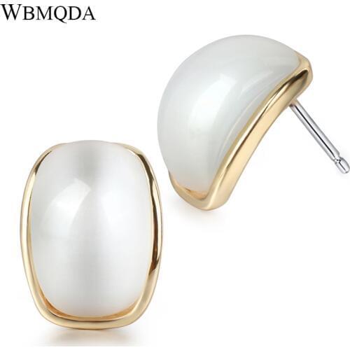 Top Quality Opal Stone Gold Color Big Stud Earrings For Women Minimalist Bulgaria Jewelry Vintage Wedding Earings Accessories