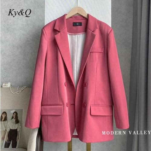 Luxury Brand 2021 Autumn New Temperament Rose Pink Suit Coat Women Double Row Button Double Pocket Design Sense Jacket Blazers