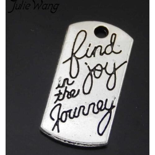 Julie Wang 15PCS Metal "Find joy in the journey" Tag Alloy Charms Necklace Pendants Jewelry Making Accessory