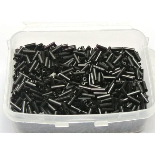 2000 Glass Tube Bugle Seed Beads 2X7mm Opaque Black + Storage Box