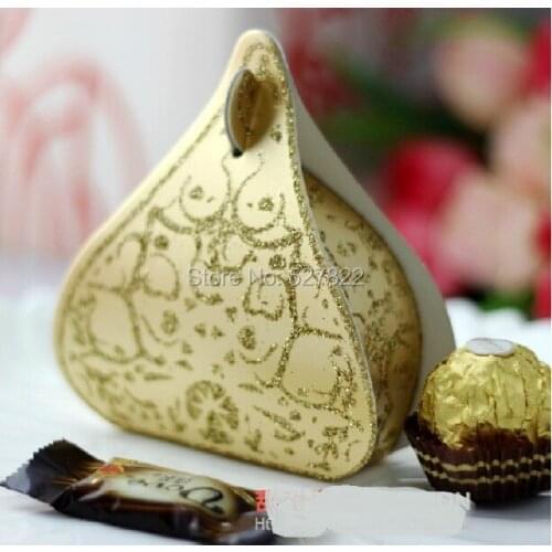 50PCS Hersheys Candy Boxes Romantic Gold Peach Heart Wedding Favours Box Water Droplet Gift Boxes Wedding Party Supplies