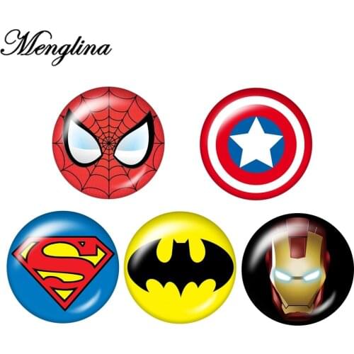 50pcs Mix Round Glass Cabochon Cartoon Hero Man Flatback Glass Cabochon for Hair Bow Centers Handmade DIY Craft Accessories