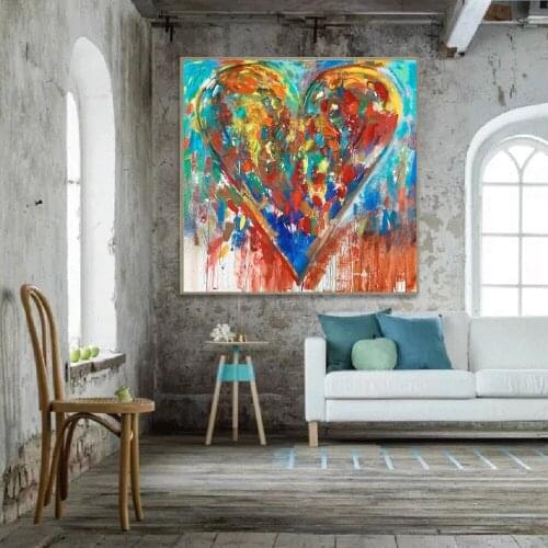 Abstract Colorful Love Heart Wall Canvas Art Prints Modern Watercolor Canvas Paintings Wall Pictures For Living Room Cuadros