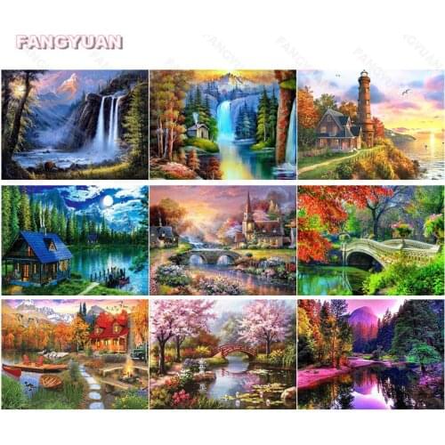 Diy 5D Diamond Painting Natural Scenery Bridge Flowers Landscape Full Diamond Embroidery Mosaic Kit Rhinestones Home Decor Gift