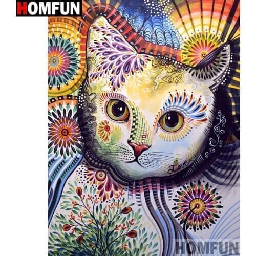 HOMFUN Full Square/Round Drill 5D DIY Diamond Painting "Color cat" 3D Embroidery Cross Stitch 5D Home Decor A13042