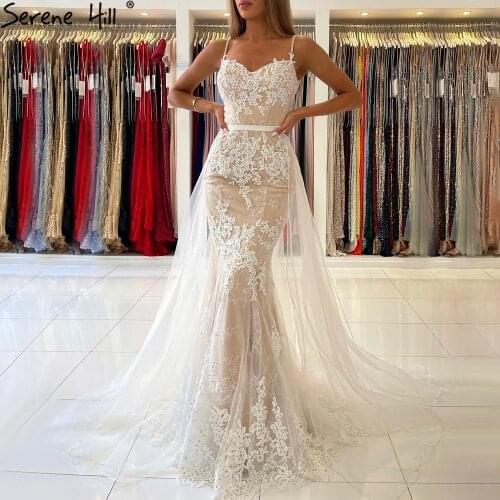 White Nude Spaghetti Strap Evening Dressese Gowns 2021 Mermaid Elegnat Lace For Women Party Serene Hill LA60731A