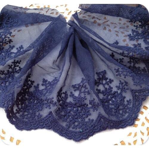 Free Shipping Navy Soft Gauze Embroidery Lace Trim Lace Fabric 8cm DIY 3Yds/lot