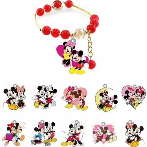 Disney Animation Cartoon Mickey Minnie Character Resin Personality Bracelet Red Bead Rope Chain Epoxy Adjustable Bracelet