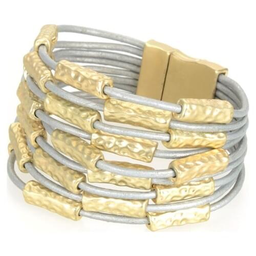 Trendy Matte Gold Plating Metal Charm Multiple Strands Real Leather Charm Magnetic Bracelets For Women Fashion Bracelets Gifts