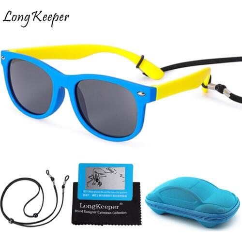 Kids Sunglasses Childrens Polarized UV Protection Eyeglasses TR90 Silicone Rivet Children Sun Glasses with Sport Lanyard Box