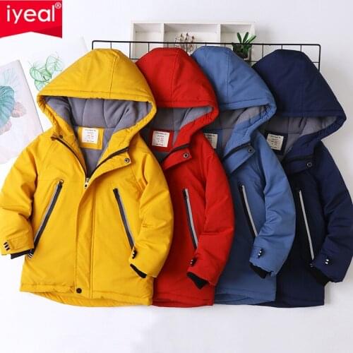 IYEAL Kids Boys Winter Coat Children Zipper Clothing Long Sleeve Hooded Windproof Jackets Warm Coats Clothes For 4-12 Years