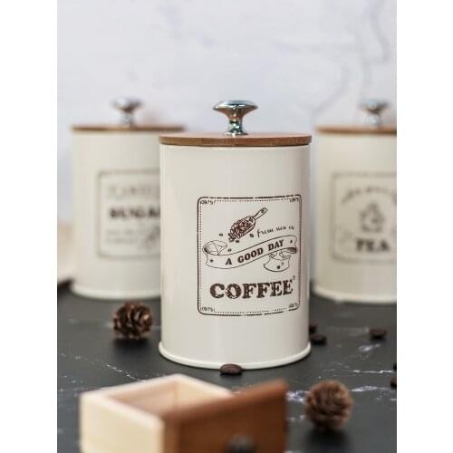 Home Storage Bottles for Candy Sugar Tea Coffee Snacks Jars with Sealed Bamboo Lids Kitchen Metal Jar Tableware