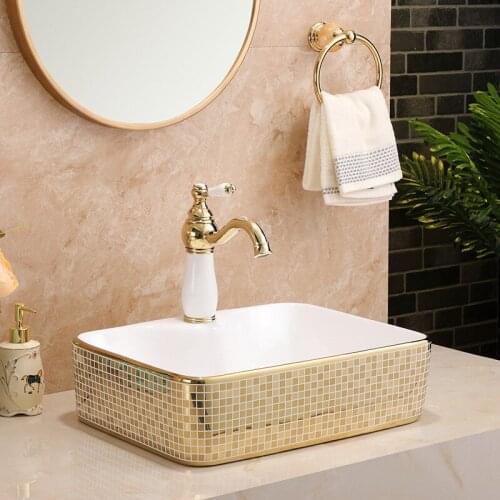 European above counter basin art ceramic washbasin household washbasin countertop sink golden wash basin wash basin shampoo sink