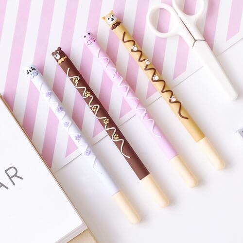 24 pcs/Lot Chocolate stick gel pen panda dog cat Black color 0.5mm roller pens Office School supplies Canetas escolar FB757